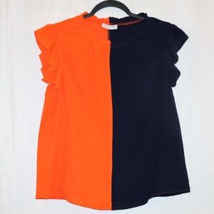 Ces Femme Colorblock Ruffle Sleeve Top - Orange & Dark Blue. Medium.
